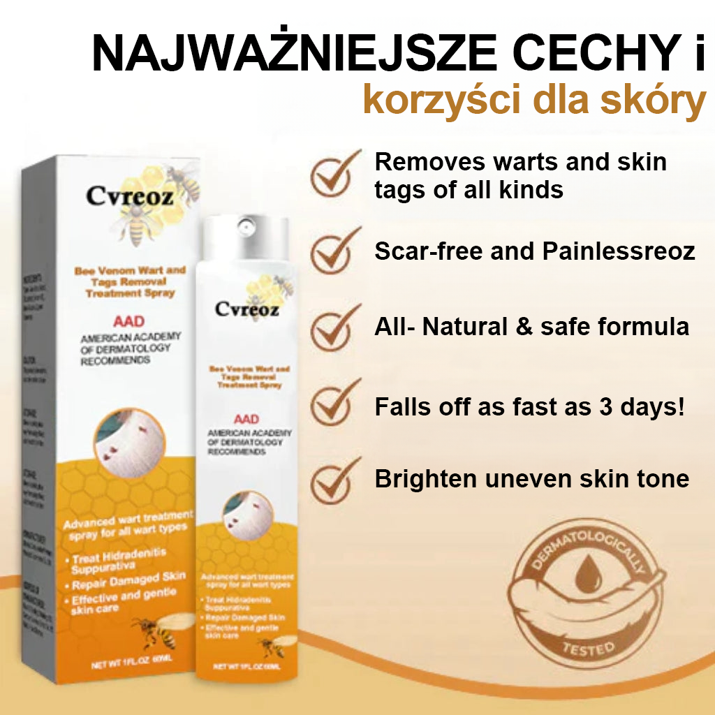 🧡Cvreoz Preparat do usuwania brodawek i znamion z jadem pszczelim Spray (👨⚕AAD POLECA)🐝🐝 (🔥Ostatni dzień promocji 80% taniej)